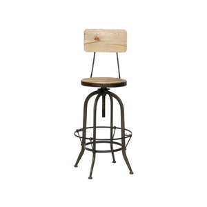 Post Industrial Wood Barstool with Back - Element Event Solutions