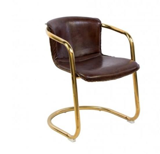 Distressed Brown Leather Brass Armchair - Element Event Solutions