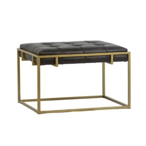 Gold Framed Ottoman with Black Leather - Element Event Solutions
