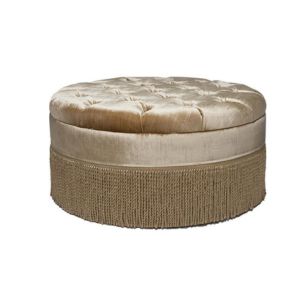 Gold Velvet Fringed Round Ottoman 36