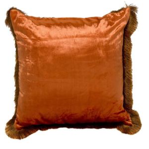 Tangerine Orange Gold Velvet Fringe Cushion - Element Event Solutions
