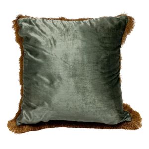 Seafoam Teal Gold Velvet Fringe Cushion - Element Event Solutions