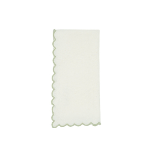 White Scallop Sage Trim Napkin 20