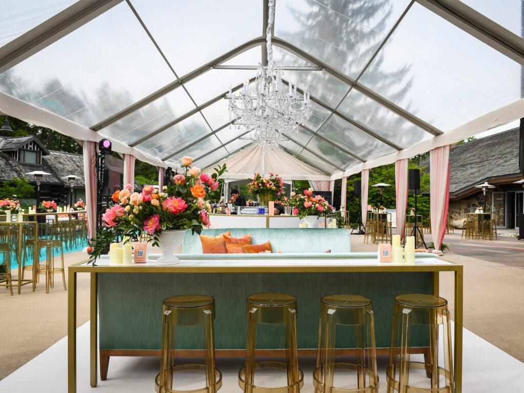 Elegant outdoor event with floral decor