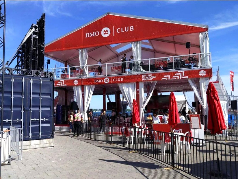 Event venue with red decorations