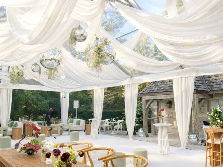 Elegant tent with draped fabric decor