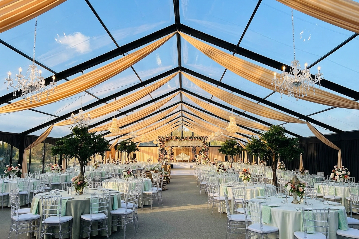 Elegant tent setup for a wedding