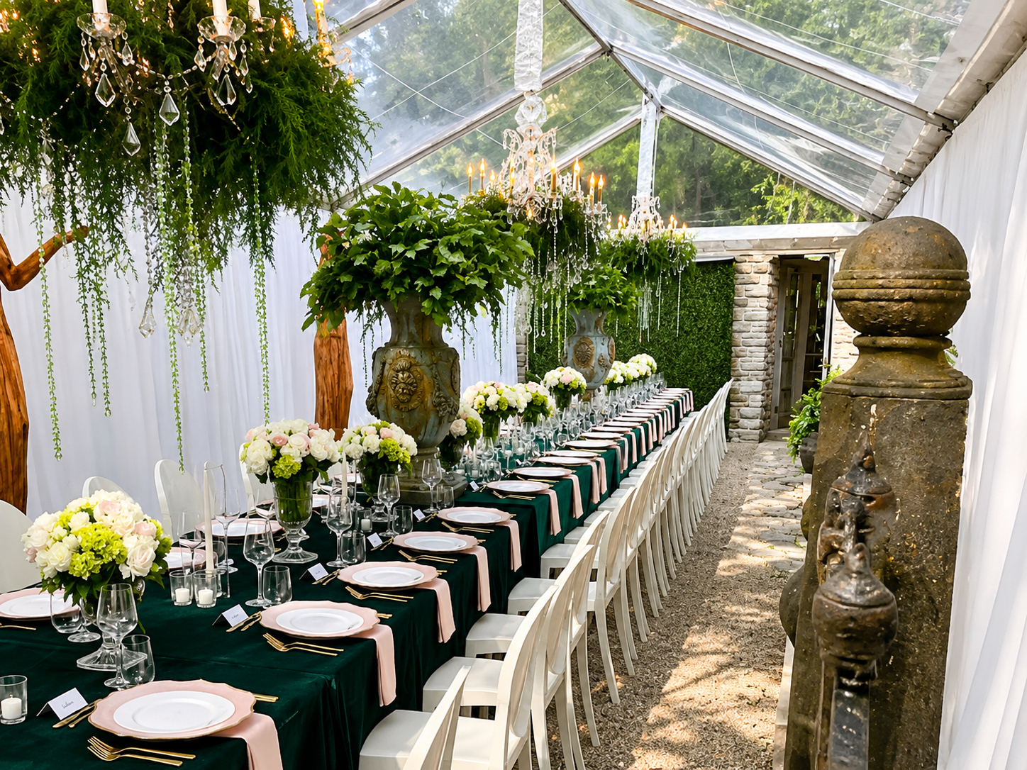 Elegant dining setup under a tent