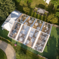 Outdoor event space with dining areas
