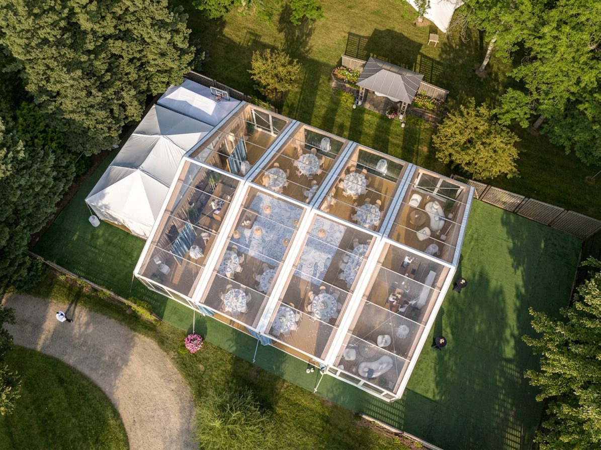 Outdoor event space with dining areas