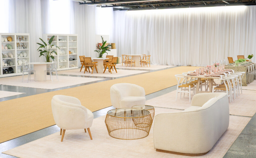 The new location features inspiring displays of tableware, furniture, and drapery, and event essentials.