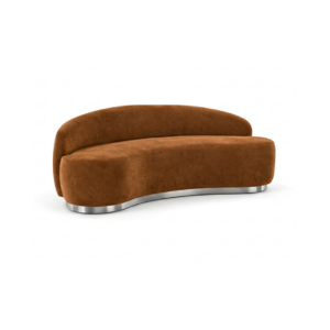 Curved brown sofa with metallic base