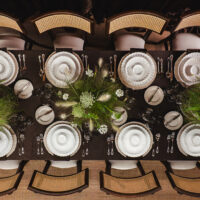 Elegant dining table with floral arrangements