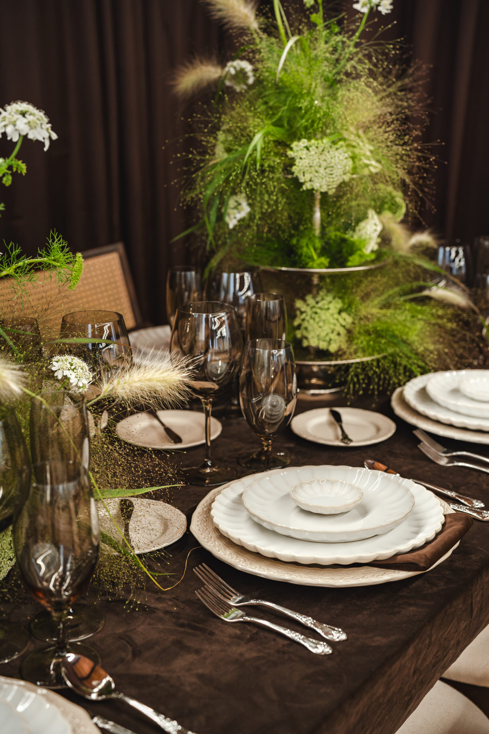 Elegant dining table with floral arrangement