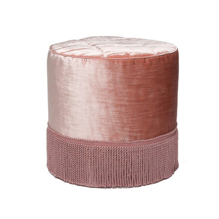 Pink Velvet Fringed Swivel Ottoman
